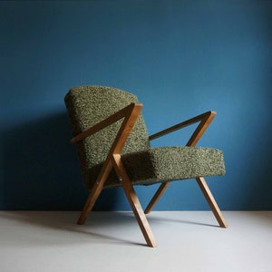 Vintage Armchair from Mid Century, Green Boucle, Restored