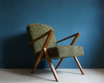Vintage Armchair from Mid Century, Green Boucle, Restored