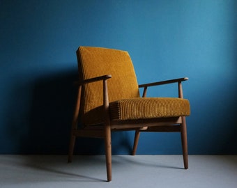 Vintage fauteuil uit het midden van de eeuw, donker mosterd, gerestaureerd