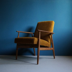 Fauteuil vintage du milieu du siècle, moutarde foncé, restauré image 7