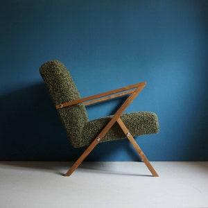 Vintage Armchair from Mid Century, Green Boucle, Restored image 3