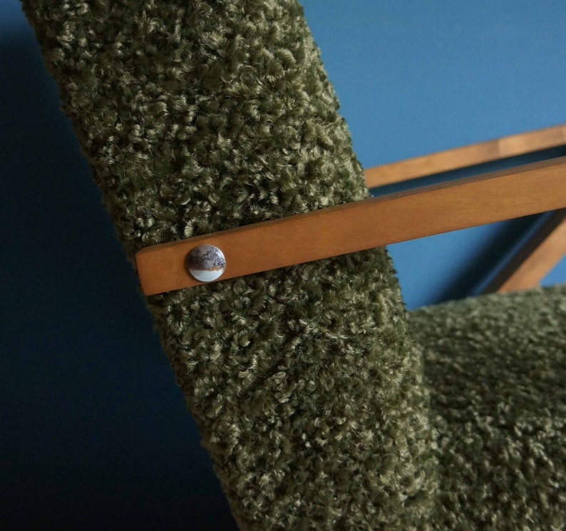 Vintage Armchair from Mid Century, Green Boucle, Restored image 5