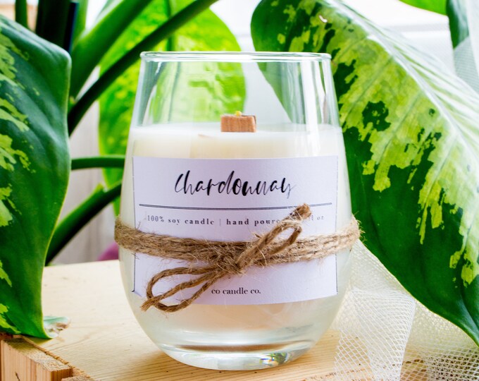 Wine Glass Candle Chardonnay, Custom Christmas Gift, Custom Candle