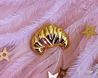 Le Petit Croissant Doré Pin, Mini Golden French Parisian Paris Frankreich Brot Boulangerie 3D Cute Hübsches Gold Food Winziger Schmuck Anstecknadel