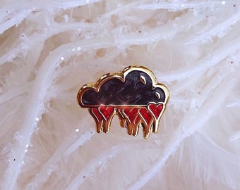 Tiny Dark Love Cloud Mini Enamel Pin, Small 0.5 In. Board Filler Glitter Rain Hearts Heart Pearlescent Shimmer Charcoal Cute Hat Lapel Pin