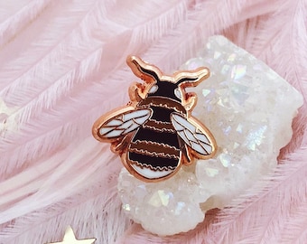 Mini Bee Rose Gold Pin, Tiny Hard Enamel Honeybee Lapel Badge, Nature Animal Pin Board Filler Cute Small Collar Jewelry Pin, 0.5&quot; Miniature