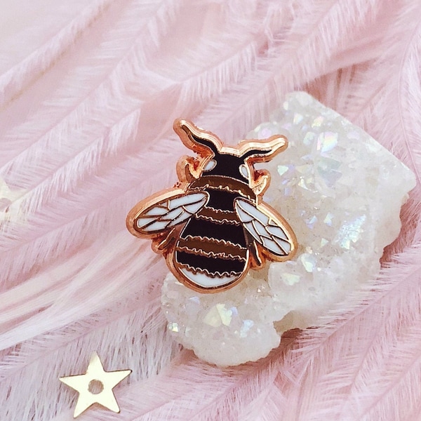 Mini Bee Rose Gold Pin, Tiny Hard Enamel Honeybee Lapel Badge, Nature Animal Pin Board Filler Cute Small Collar Jewelry Pin, 0.5" Miniature