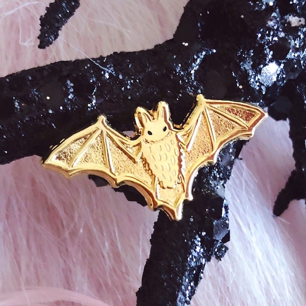 Mini Bat Tiny Gold Hard Enamel Pin, Small Cute Animal Nature Spooky Halloween Creepy Pretty Bats Board Filler Collar Lapel Pin Accessory