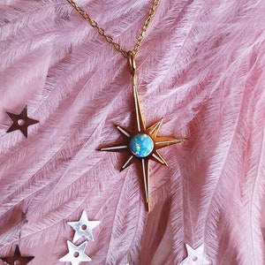 Starburst Opal Necklace (Seafoam Green), Pretty Celestial Star Galaxy Space Gemstone Starry Delicate Dainty Cute Gold Ethereal Light Jewelry