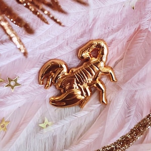 Scorpion 3D Rose Gold Enamel Pin, Nature Zodiac Animal Arachnid Copper Shiny 1 in. Scorpio Pretty Cute Lapel Brooch Jewelry Gift Accessory