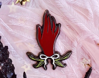 Red Right Hand Hard Enamel Pin, Nick Cave and the Bad Seeds Inspired Victorian Goth Gothic Alt Pretty Black Nickel Bow Ribbon Music Band Pin