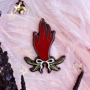 Red Right Hand Hard Enamel Pin, Nick Cave and the Bad Seeds Inspired Victorian Goth Gothic Alt Pretty Black Nickel Bow Ribbon Music Band Pin