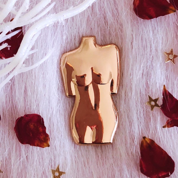 Venus 3D Pin (Rose Gold), Female Form Goddess Woman Body Enamel Pretty Renaissance Human Nature Sculpture Art Torso Lady Elegant Lapel Pin