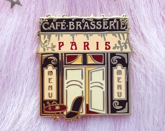 Épinglette en émail dur Paris Cafe, insigne de revers de café français inspiré de la France parisienne, épingle assez francophile originale unique en métal doré de 1,38 po