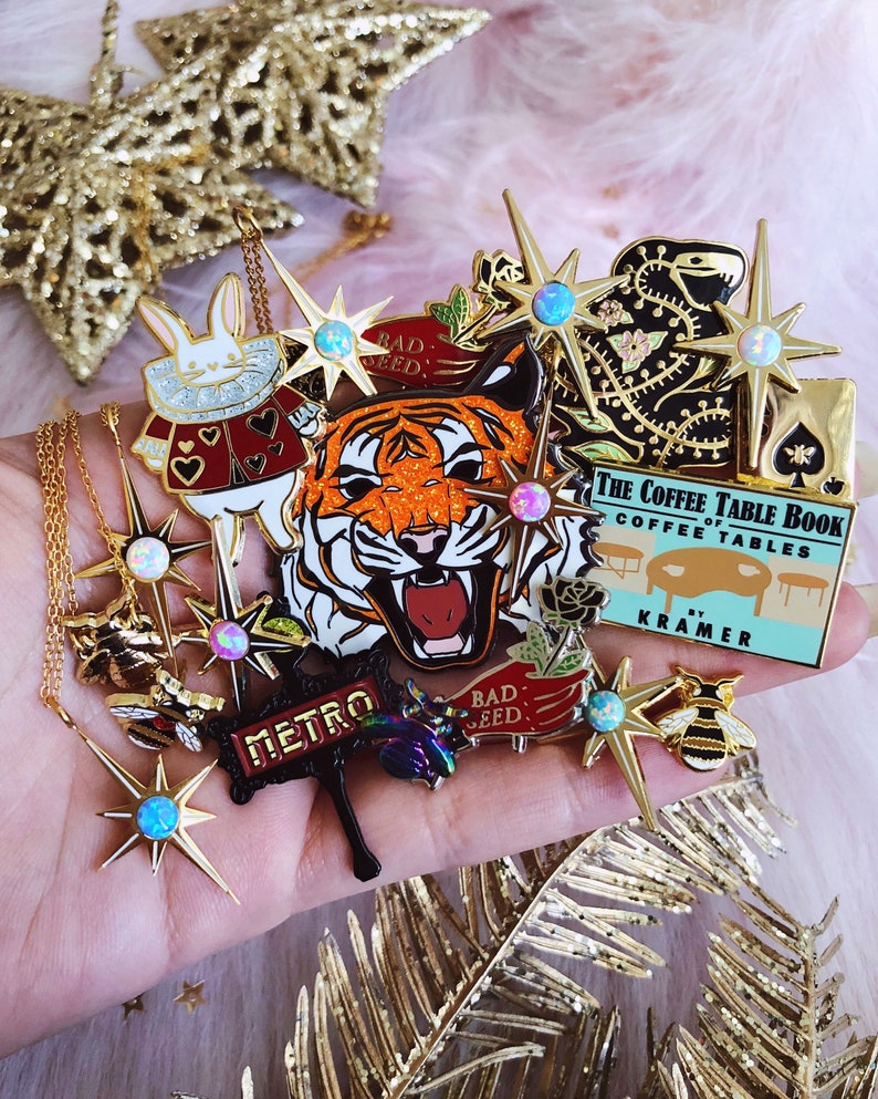 Tiger Hard Enamel Pin Glitter Animal King Nature Large Lapel - Etsy