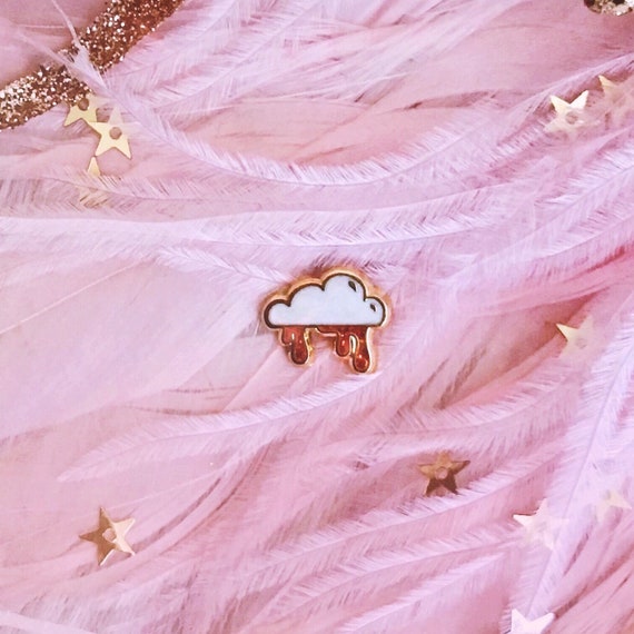Tiny Honey Cloud Mini Hard Enamel Pin, Pearlescent White Shimmery