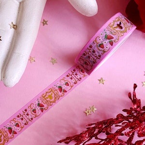 Ruban adhésif Washi, reine des abeilles et fraises, ruban adhésif décoratif pour scrapbooking décoratif en papier peint pour carnet de notes, abeilles florales fantaisie, fruits mignons rose rouge