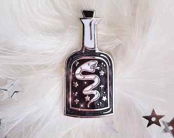 Schlange Öl Emaille Anstecker, Stern Flasche Charcoal Grau Perle Schimmer 1,25"Hart Emaille Reptil Schlangen Schlangen Tier Anstecknadel Hübsches Schwarzes Silber