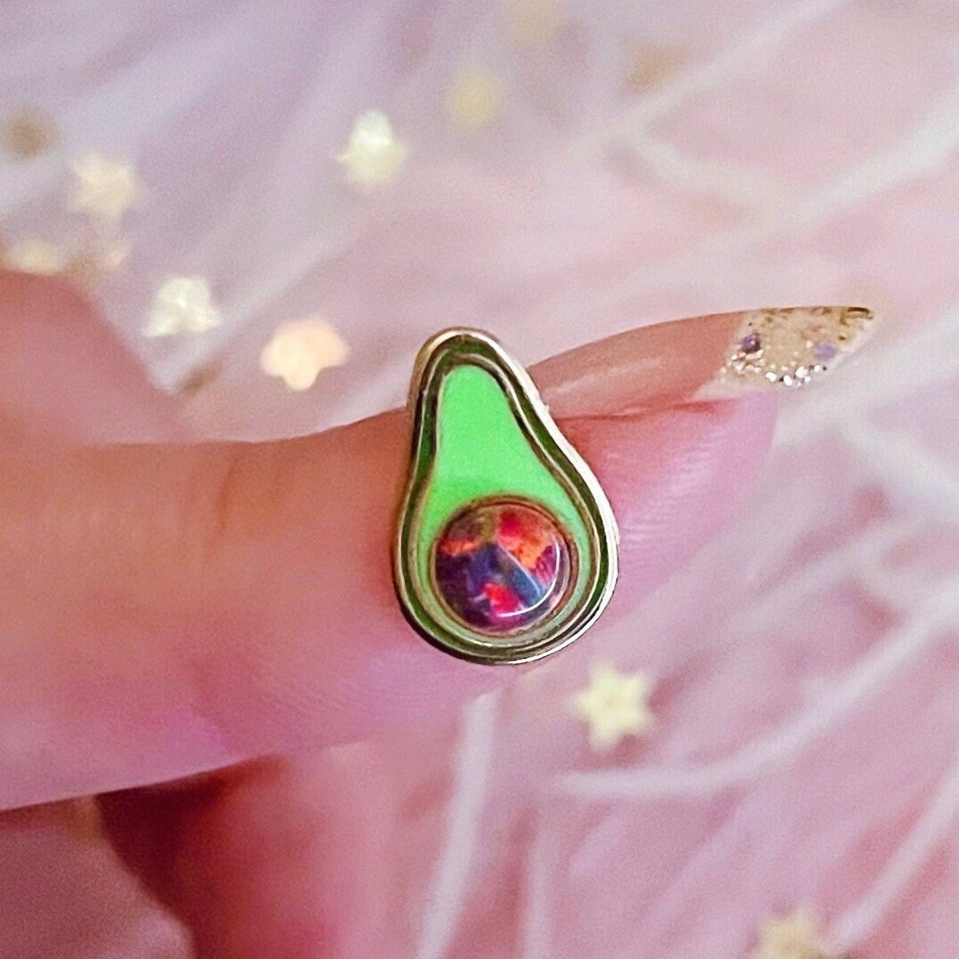 Baby Avocado Mini Opal Hard Enamel Pin, Cute Tiny Fruit Food Gemstone ...