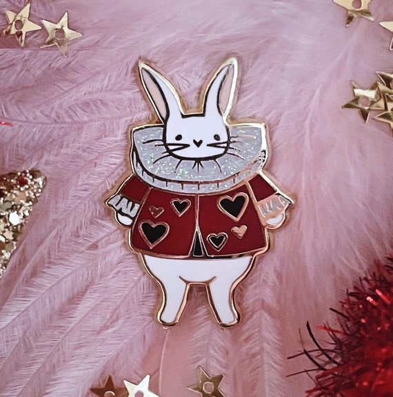 White Rabbit Hard Enamel Pin Gold Finish Original Alice in - Etsy