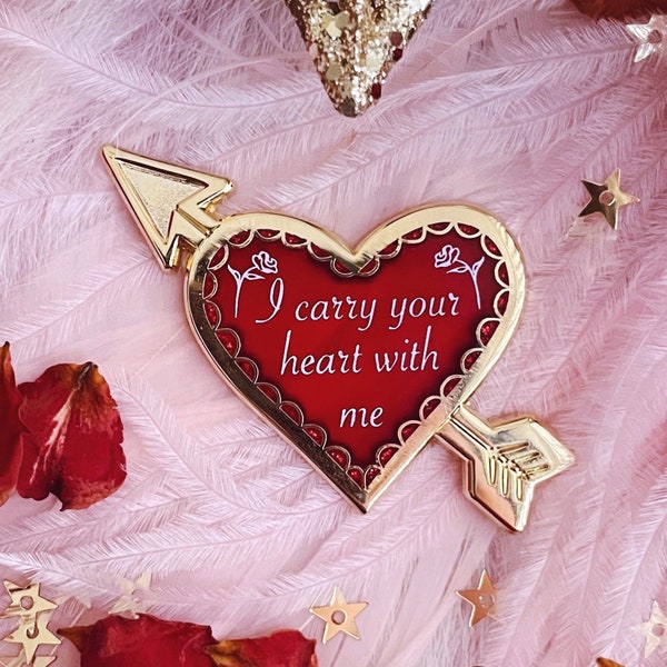 I Carry Your Heart With Me Enamel Pin, Stained Glass Translucent Glitter, e. e. cummings Pretty Valentine's Day Cute Love Keepsake Gift Pin