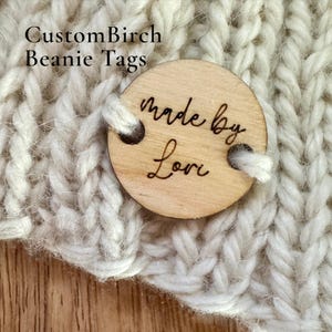 Custom Wooden Buttons for Beanies | Personalized Knitting Labels | Engraved Wood Tags for Handmade Items