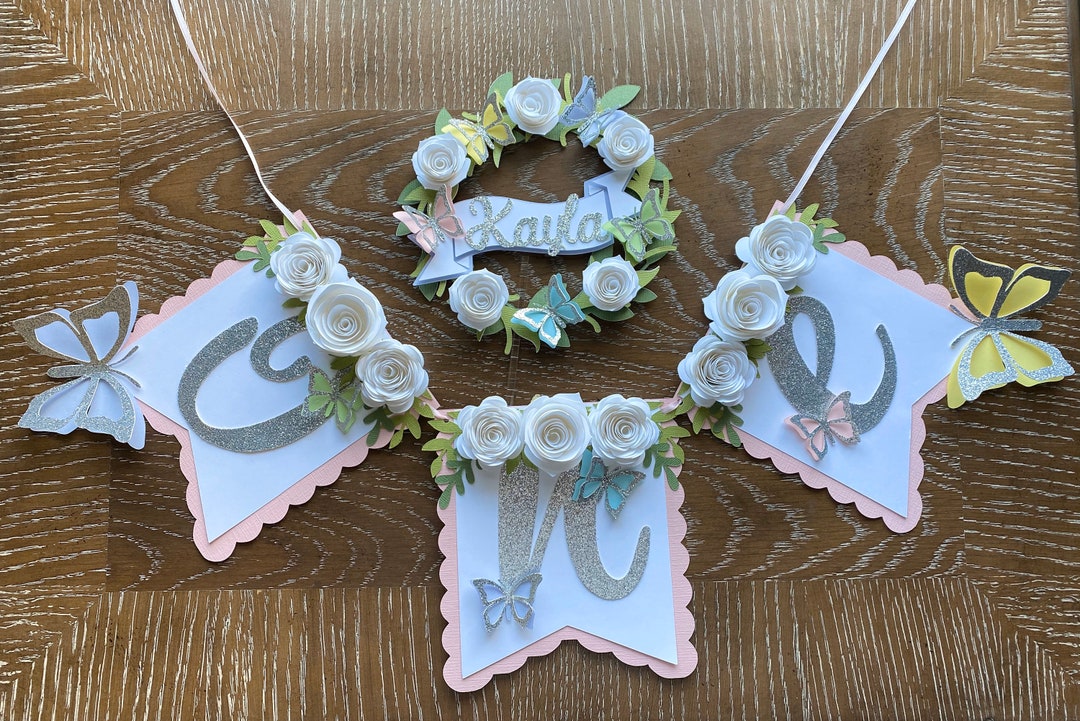 Butterfly Garden Birthday Cake Topper, Floral Garden Cake Topper