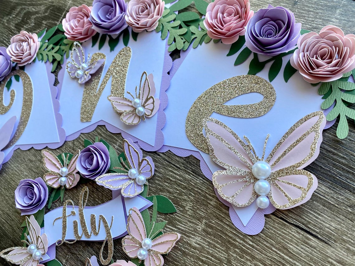 Butterfly Garden Birthday Cake Topper Floral Garden Cake Etsy