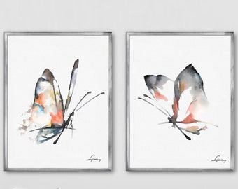 Butterfly Set 2 Watercolor Painting, Pink Butterfly Prints, Natur Colorful Butterfly Poster, Living Room Wall Art, Minimalist Art