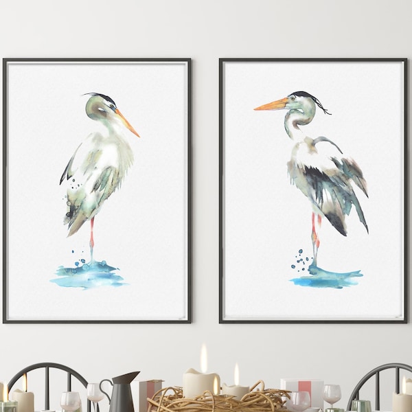 Heron Print Set Etsy