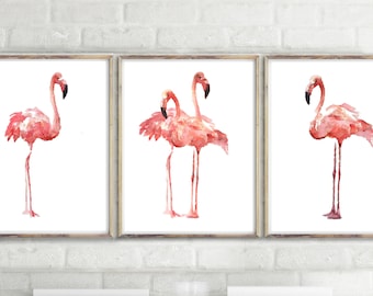 Flamingo Set 3 Watercolor Painting Tropical Bird Wall Art Poster Pink Flamingo Animal Print Minimalist Art Living Room Decor Nursery Decor