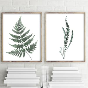 Fern Print Set of 2 Green Leaves Watercolor Painting Plant Print Botanical Illustration Minimalist Art Dining Room Wall Art Kitchen Art