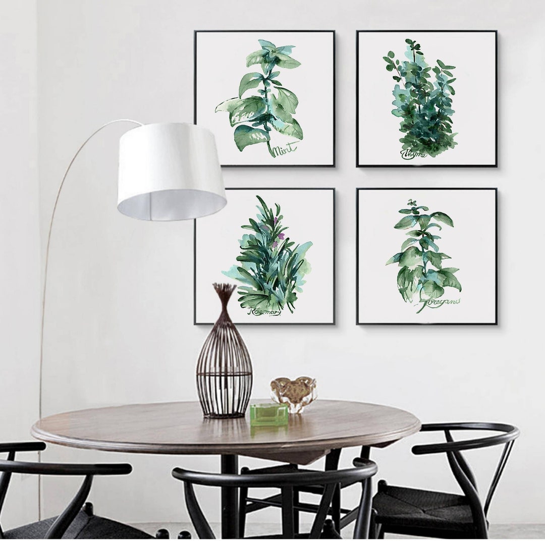 Herbs Set of 4 Watercolor Painting Plant Rosemary Mint Oregano Thyme ...