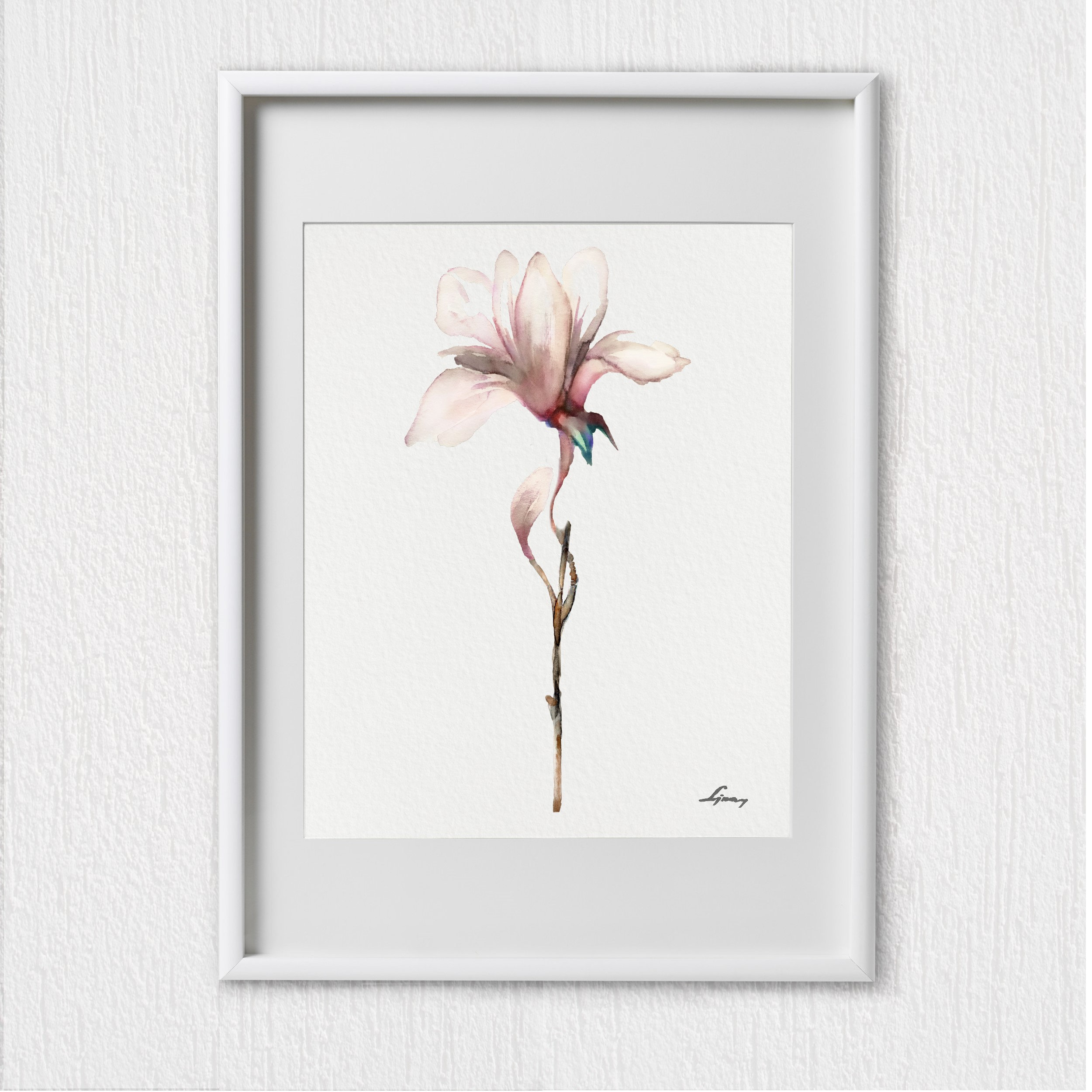 Beige Brown Magnolia Watercolor Painting Set 3 Pink Floral | Etsy