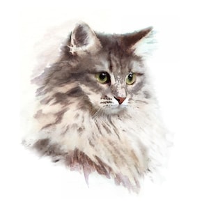 Custom Cat Portrait Watercolor Custom Cat Painting Memorial Art Pet Kitty Drawing Pet Lover Gift Custom Pet Portrait Dog Face Painting image 1