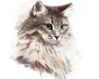 Custom Cat Portrait Watercolor Custom Cat Painting Memorial Art Pet Drawing Pet Lover Gift Custom Pet Portrait Express DELIVERY