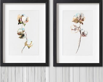 Set 2 katoen aquarel boerderij decor botanische prints minimalistische kunst shabby chic interieur wit woonkamer decor cadeau-idee