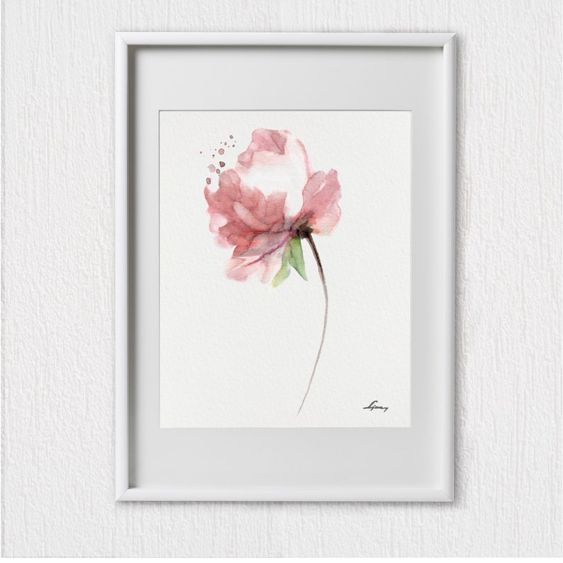 Peonies Pink Coral Watercolor Painting Set 2, Shabby Chic Flower Print, Peony Flowers, Abstract Flower Poster Minimalist Art Nursery Decor image 7