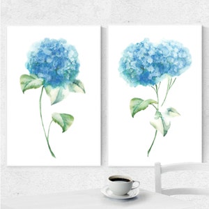 Hortensia aquarel set van 2 print Navy bloem schilderij botanische prenten Floral Wall Art illustratie minimalistische kunst woonkamer decor