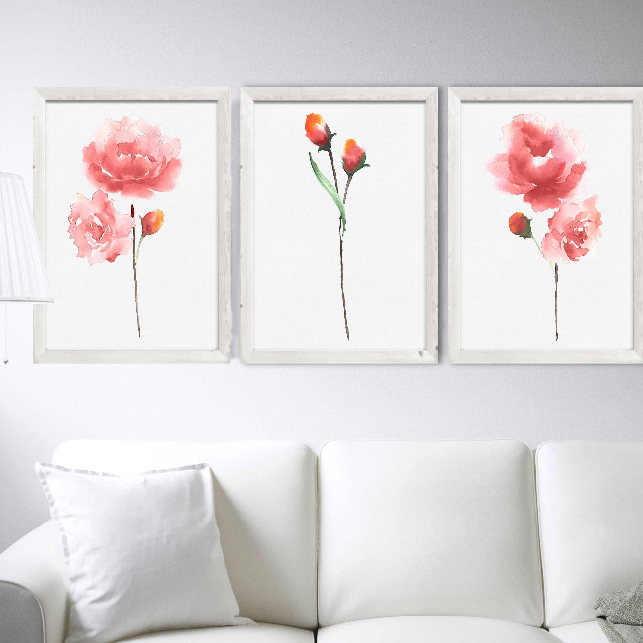 Peony Flower Print Set 3 Floral Watercolor Painting Abstract - Etsy
