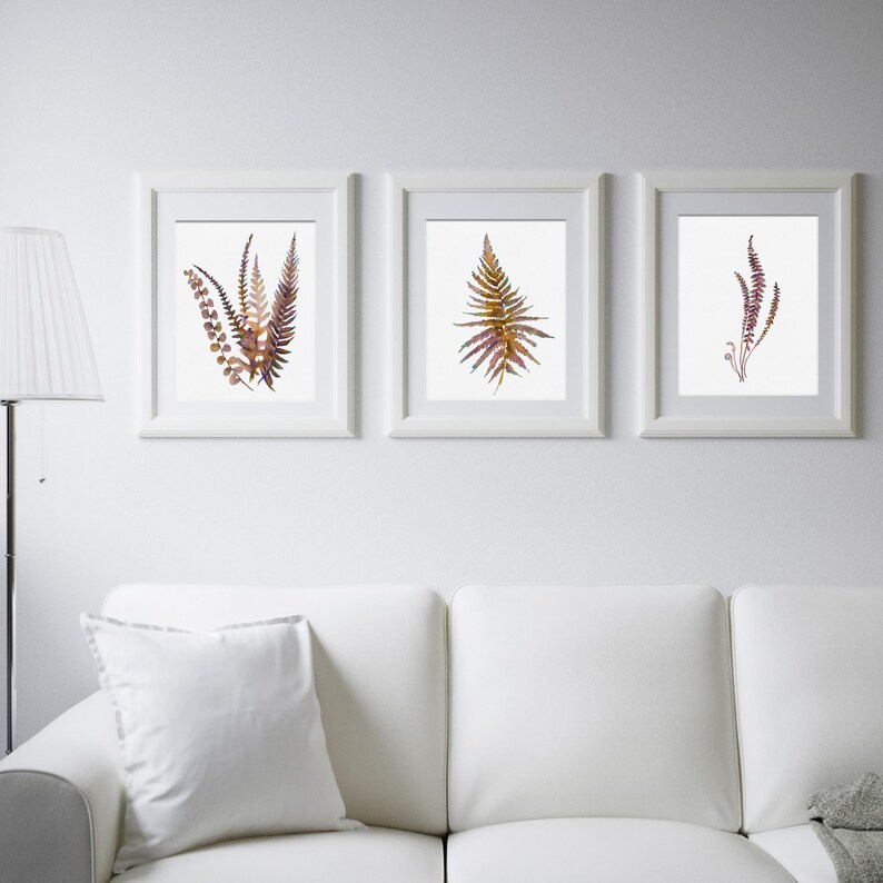 fern-watercolor-painting-set-3-brown-plant-print-farmhouse-wall-decor