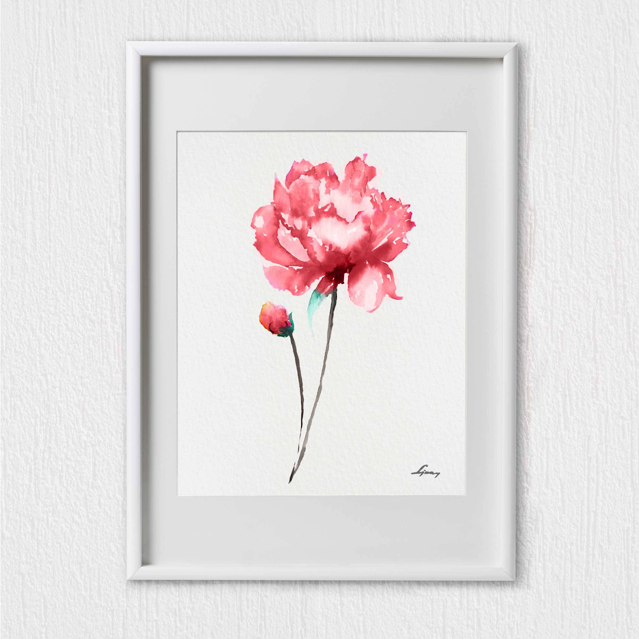 Set of 2 Pink Peony Art Prints Flower Watercolor Painting Abstract ...