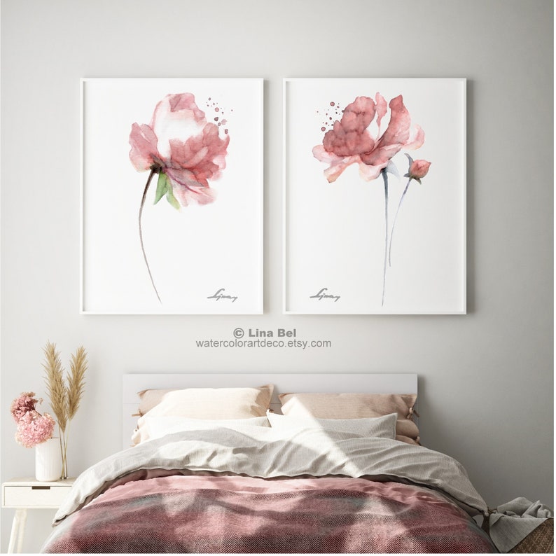 Peony Set 2 Watercolor Painting Pink Floral Illustration Kids Room ...