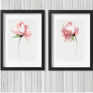 Peonies Pink Coral Watercolor Painting Set 2, Shabby Chic Flower Print, Peony Flowers, Abstract Flower Poster Minimalist Art Nursery Decor image 5