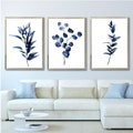 Watercolor Eucalyptus Painting Set of 3 Navy Indigo Blue Leaves Plant Print Botanical Minimalist Print Living Room Decor Silver Dollar product logo