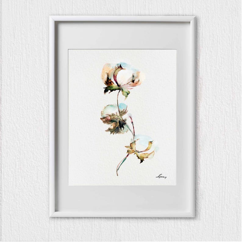 Cotton Watercolor Painting, Plant Prints Set 2, Boho Wall Art, Farmhouse Wall Decor, Minimalist Botanical Art, Dining Living Room Decor image 4