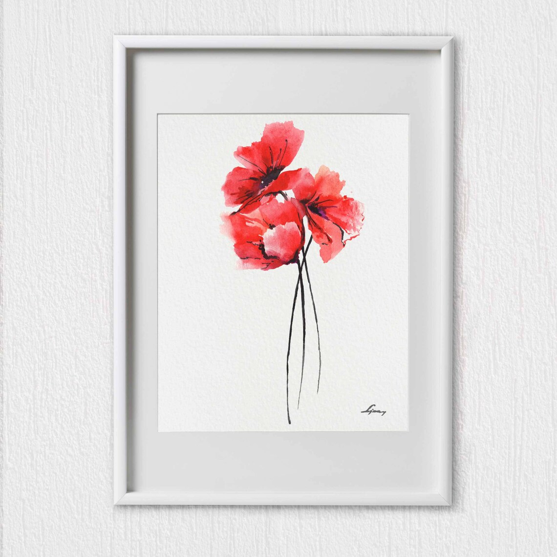Red Poppy Flower Watercolor Painting Floral Botanical Print Set 3 Poppy ...