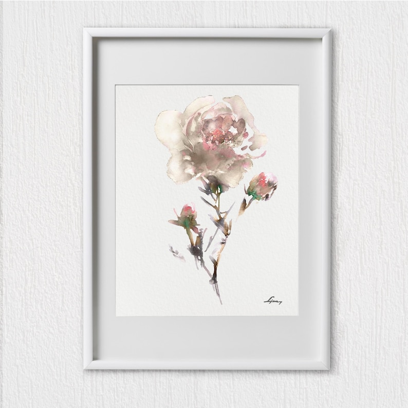 Set 3 piontryck, akvarellmålning med blommor, abstrakt blomillustration, minimalistisk konst, botaniska tryck, vardagsrumsinredning bild 4