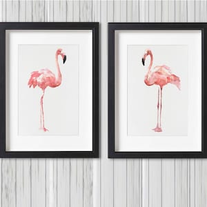 Flamingo Watercolor Painting Set 2 Pink Birds Animal Art Prints Birds Poster Minimalist Art Kids Room Decoration Nursery Wall Decor