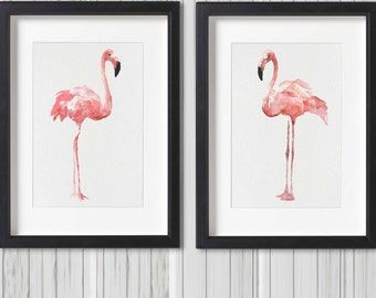 Flamingo Watercolor Painting Set 2 Pink Birds Animal Art Prints Birds Poster Minimalist Art Kids Room Decoration Nursery Wall Decor